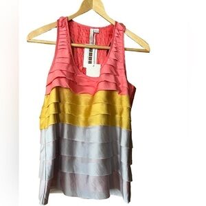 Aryn K Ruffled Color Block Silk-Like Racer Back Tank Top